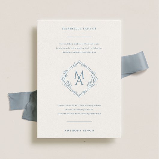 Invitation Mariage floral élégant au monogramme diamant