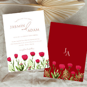 Invitation Mariage Floral Élégant aux Fleurs Sauvages Rouge C