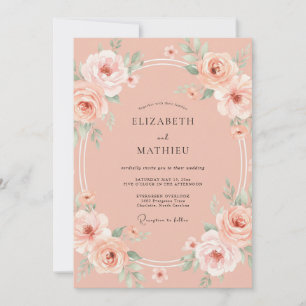 Invitation Mariage Floral Élégant aux Pêches
