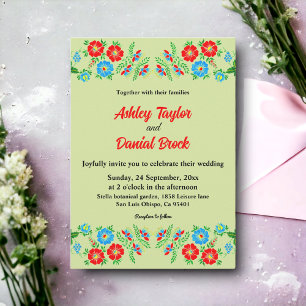 Invitation Mariage Floral Élégant aux Roses Bleues Rouges