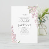 Invitation Mariage floral élégant blanc vert rose jacinthe (Debout devant)