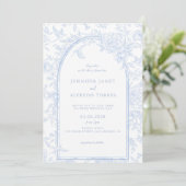 Invitation Mariage Floral Élégant Bleu Clair (Debout devant)