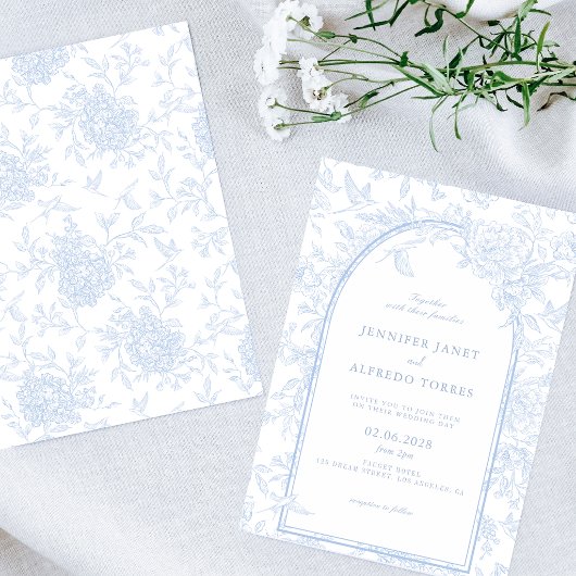 Invitation Mariage Floral Élégant Bleu Clair