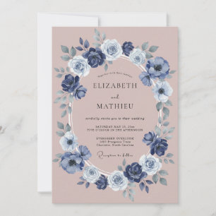 Invitation Mariage Floral Élégant Bleu Marine