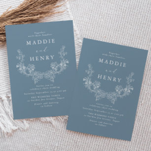 Invitation Mariage Floral Élégant Bleu Minimaliste en Ligne