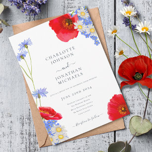 Invitation Mariage Floral Élégant Bleu Moderne d'Été