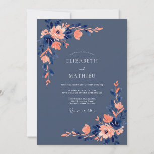 Invitation Mariage Floral Élégant Bleu Nuit
