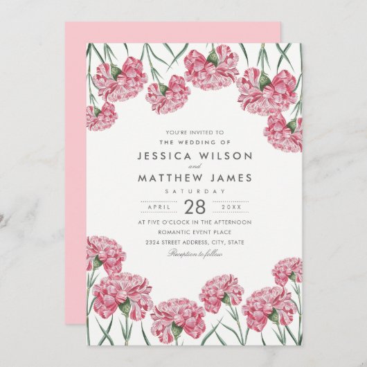 Invitation Mariage floral élégant de fleurs roses classiques (Devant / Derrière)