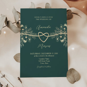 Invitation Mariage Floral Élégant Émeraude et Or