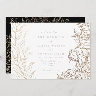 Invitation Mariage floral élégant en or blanc moderne