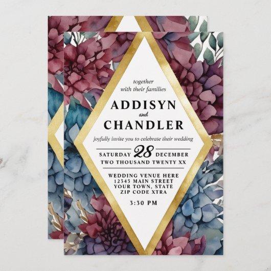 Invitation Mariage floral élégant enchanté (Devant / Derrière)