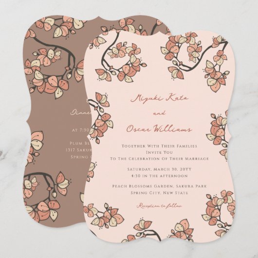 Invitation Mariage floral élégant et chic en fleurs rose (Devant / Derrière)