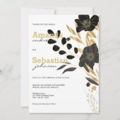 Invitation Mariage floral élégant et noir blanc or (Devant)