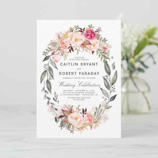 Invitation Mariage floral élégant et rustique (Debout devant)