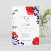 Invitation Mariage floral Élégant été de la marine moderne bl (Debout devant)