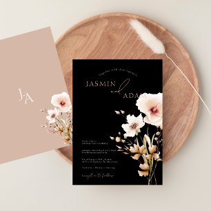 Invitation Mariage Floral Élégant Fleur de Fougère Noir