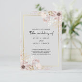 Invitation Mariage Floral Élégant Gris Clair (Debout devant)