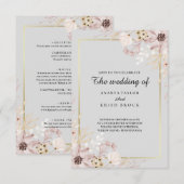 Invitation Mariage Floral Élégant Gris Clair (Devant / Derrière)