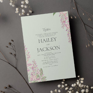 Invitation Mariage floral élégant jacinthe verte rose