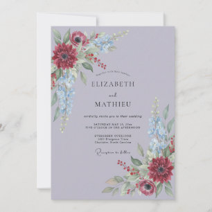 Invitation Mariage Floral Élégant Lavande Cramoisi