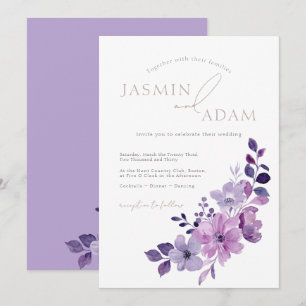 Invitation Mariage Floral Élégant Lavande Violet