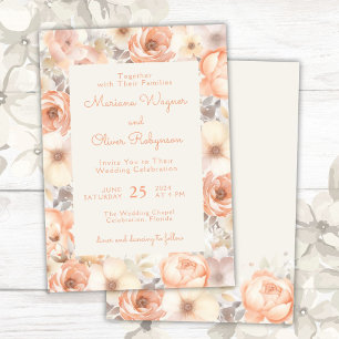 Invitation Mariage Floral Élégant Moderne Abricot Beige