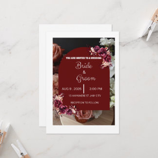 Invitation Mariage Floral Élégant Moderne Bourgogne