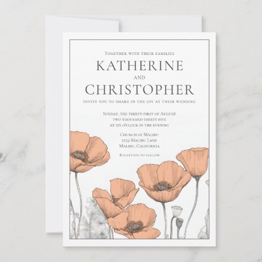 Invitation Mariage floral élégant moderne Peach Poppies (Devant)