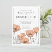 Invitation Mariage floral élégant moderne Peach Poppies (Debout devant)