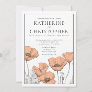 Invitation Mariage floral élégant moderne Peach Poppies
