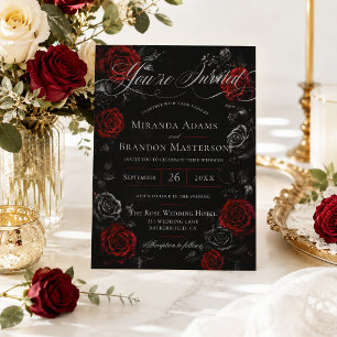 Invitation Mariage Floral Élégant Noir et Rouge