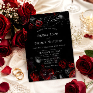 Invitation Mariage Floral Élégant Noir et Rouge sur Mesure