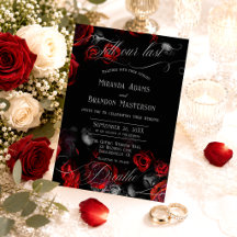 Mariage Floral Élégant Noir Rouge Personnalisé