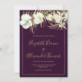 Invitation Mariage floral élégant orchidée violet foncé (Devant)