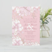 Invitation Mariage floral élégant pastel rose or luxe (Debout devant)