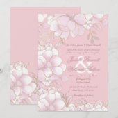 Invitation Mariage floral élégant pastel rose or luxe (Devant / Derrière)
