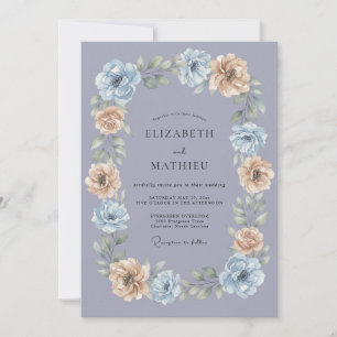 Invitation Mariage Floral Élégant Pervenche