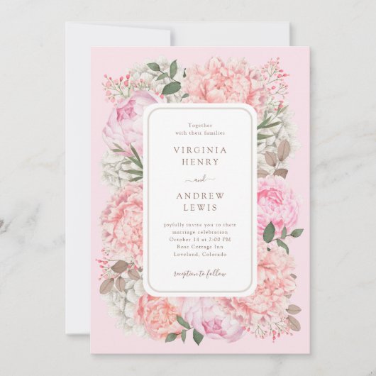 Invitation Mariage Floral Élégant Rose (Devant)
