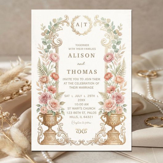 Invitation Mariage Floral Élégant Rose 