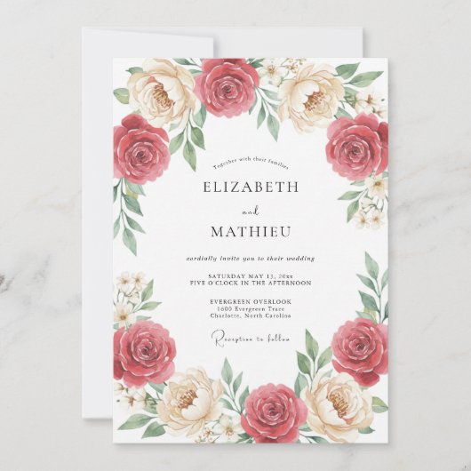 Invitation Mariage Floral Élégant Rose (Devant)