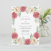 Invitation Mariage Floral Élégant Rose (Debout devant)