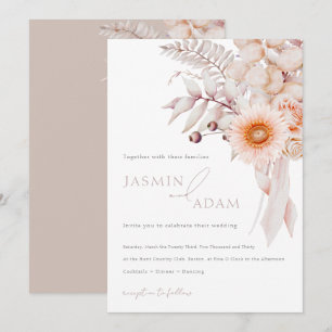 Invitation Mariage Floral Élégant Rose Beige