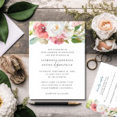 Invitation Mariage Floral Élégant Rose Blanc Sarcelle Jardin