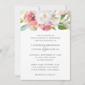 Invitation Mariage Floral Élégant Rose Blanc Sarcelle Jardin (Devant)