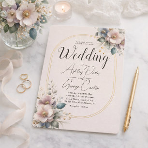 Invitation Mariage floral élégant rose, bleu et crème