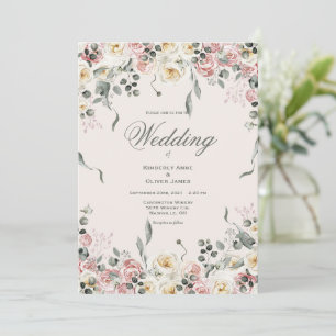 Invitation Mariage Floral Élégant Rose Clair et Ivoire