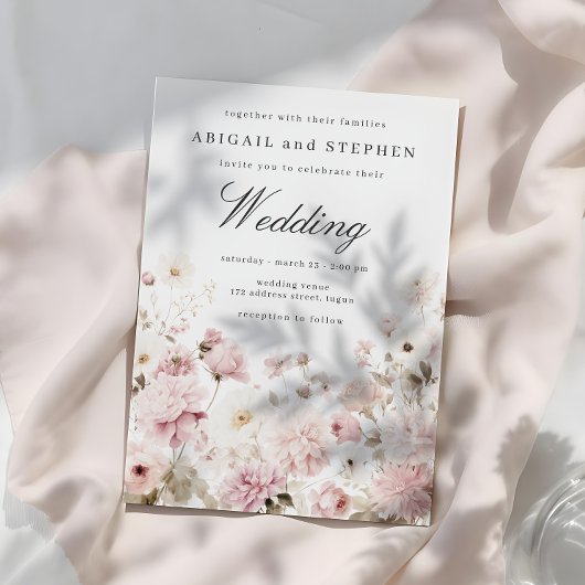 Invitation Mariage floral élégant rose et blanc doux