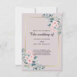 Invitation Mariage floral élégant rose et gris