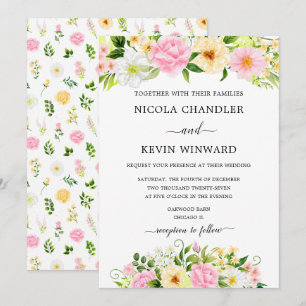 Invitation Mariage Floral Élégant Rose et Jaune