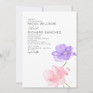 Invitation Mariage Floral Élégant Rose et Lilas